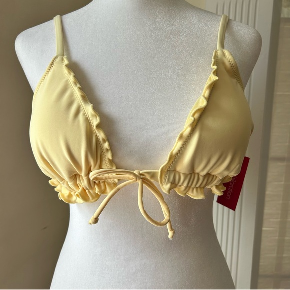 Xhilaration Pastel Yellow Bikini Top with Ruched Ruffle Trim and Bow - Picture 5 of 14